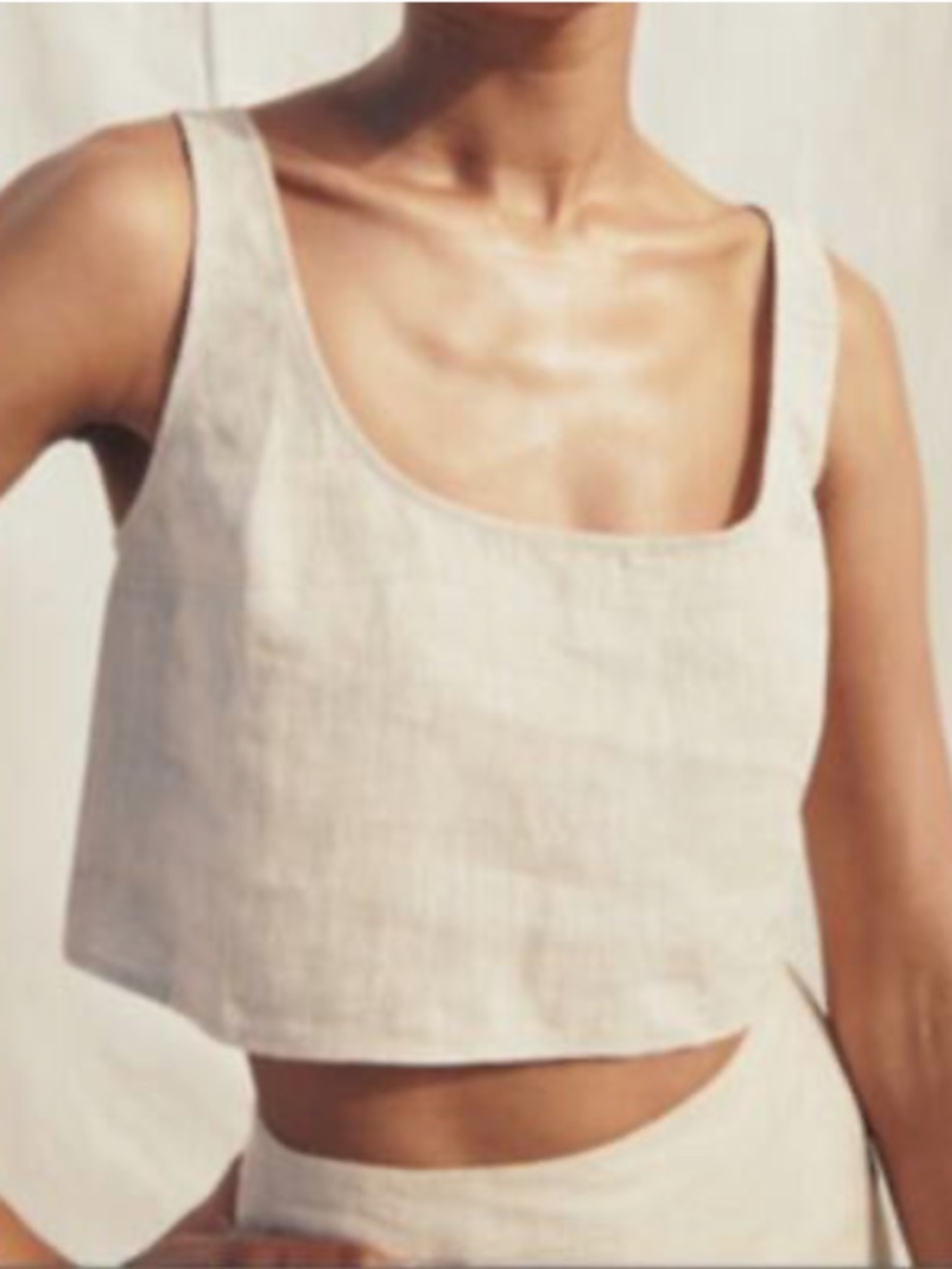 Reformation Adalyn Cropped Tank Top Linen Oatmeal Tan Size 8